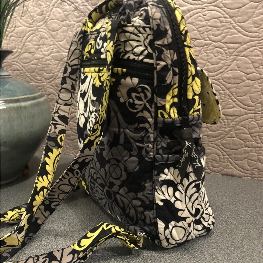 Vera Bradley Backpack Sm Quilted Cotton Zip Yellow Floral “Baroque” 2010 12x9x4 - Picture 4 of 15